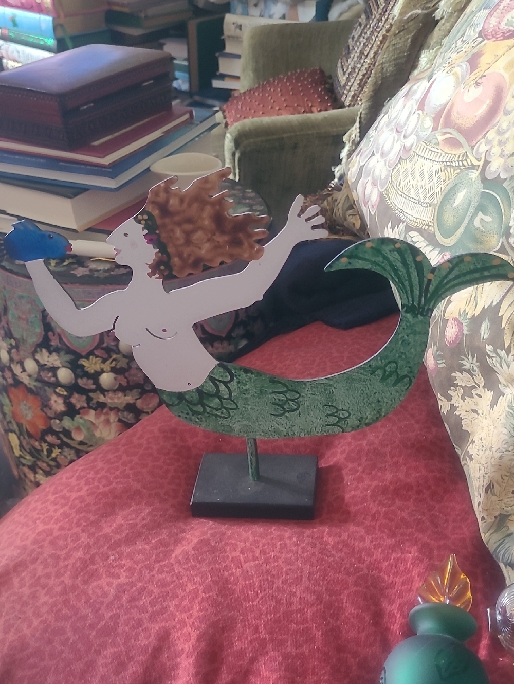 Judy Bomberger Mermaid Metal Table Sculpture with Copper Hair